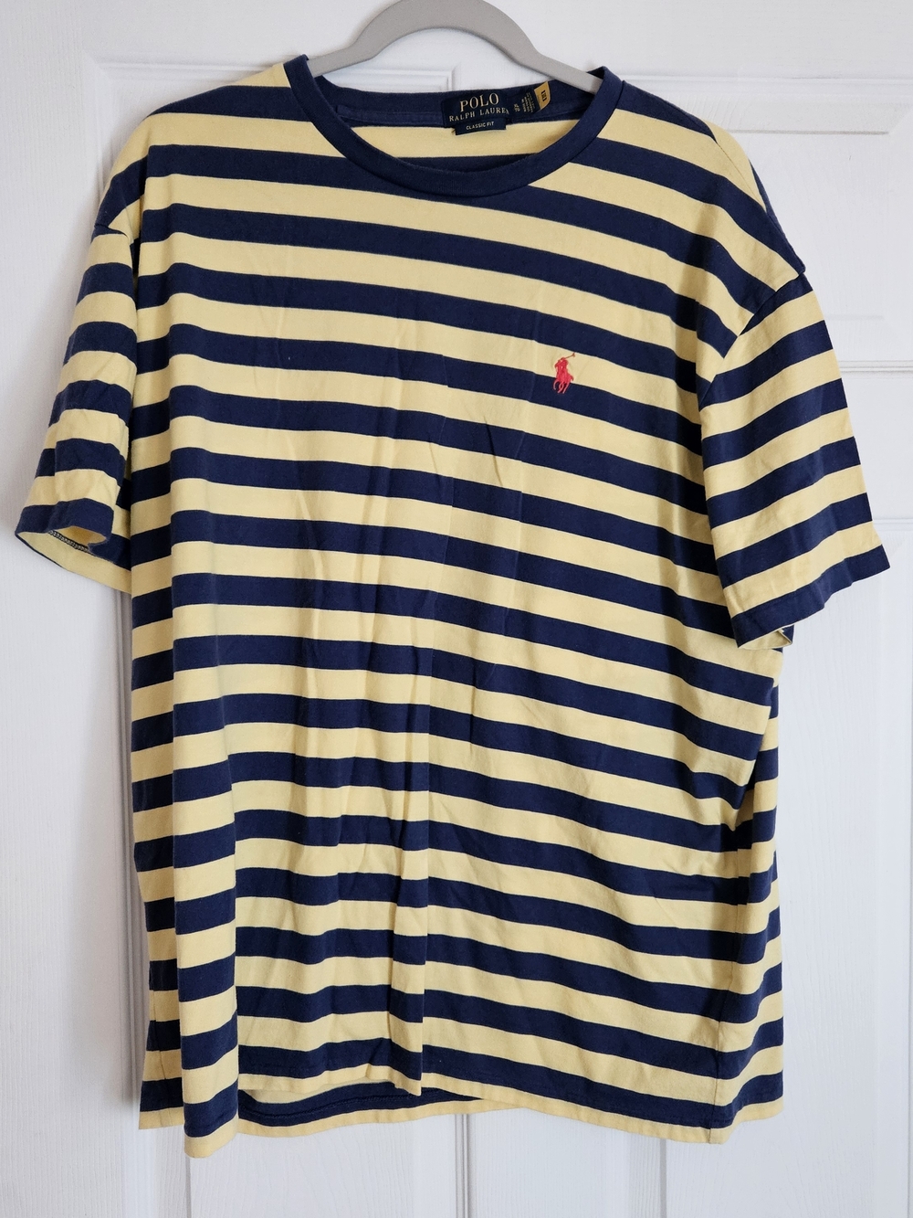 Polo by Ralph Lauren Yellow & Navy Striped Classic Fit Crew Neck T-Shirt Mens XL